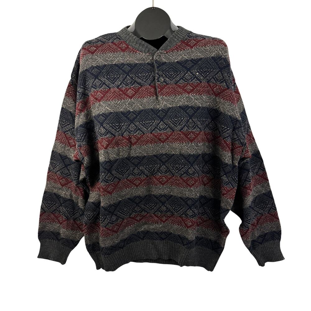Vintage Van Heusen Knit Sweater XL NWT Geometric Stripe Crewneck 90s‎ Grandpa